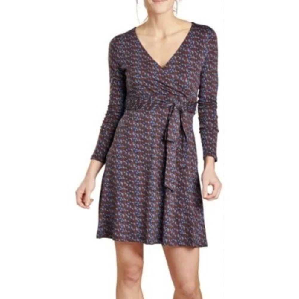 Toad & Co Womens Cue Faux Wrap‎ Cafe Dress Large L Pockets Organic Cotton